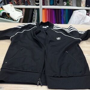 adidas Black Track Jacket with White Piping and Stripes